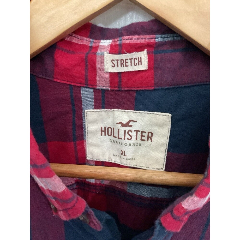 Men’s HOLLISTER Long Sleeve Plaid Shirt Size Xl Red Blue - Picture 3 of 6